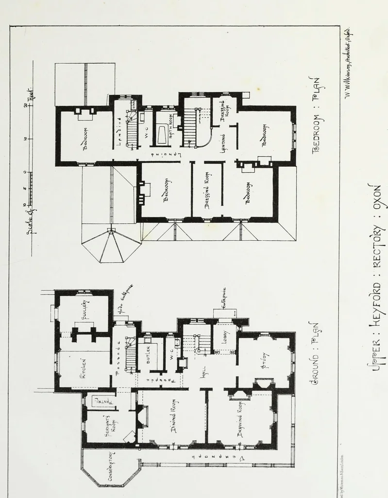 An illustration from English country houses. Forty-five views and plans of recently erected mansions, private residences, parsonage-houses, farm-houses, lodges, and cottages: with a practical treatise on house-building, 1870, leaf 105