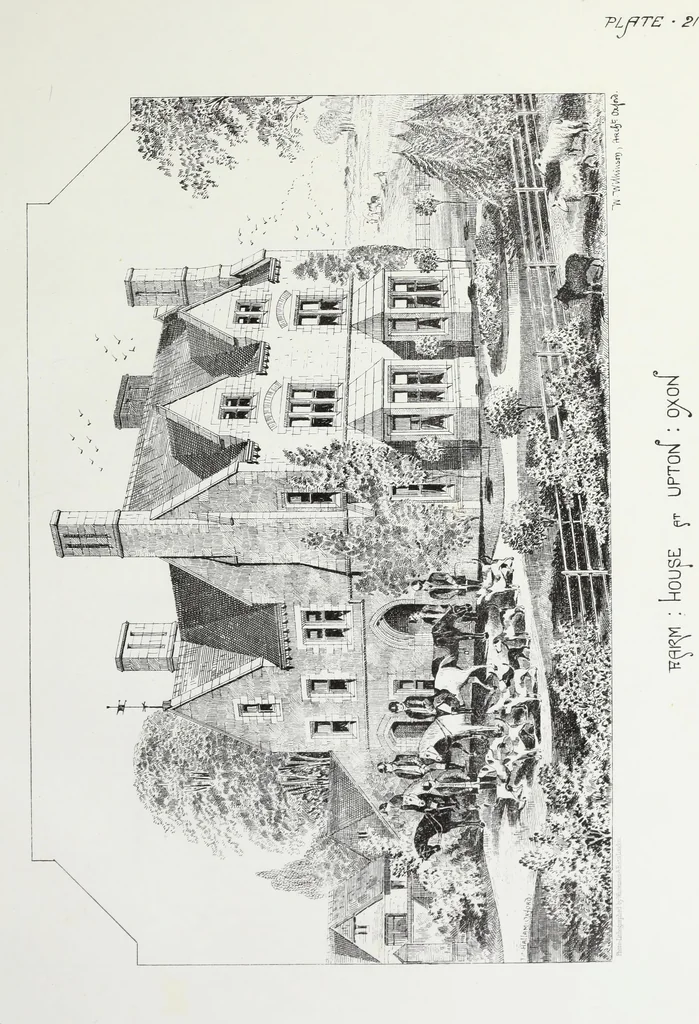 An illustration from English country houses. Forty-five views and plans of recently erected mansions, private residences, parsonage-houses, farm-houses, lodges, and cottages: with a practical treatise on house-building, 1870, leaf 109