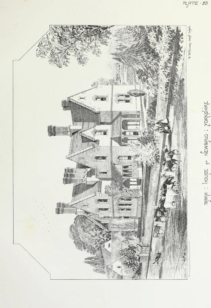 An illustration from English country houses. Forty-five views and plans of recently erected mansions, private residences, parsonage-houses, farm-houses, lodges, and cottages: with a practical treatise on house-building, 1870, leaf 113