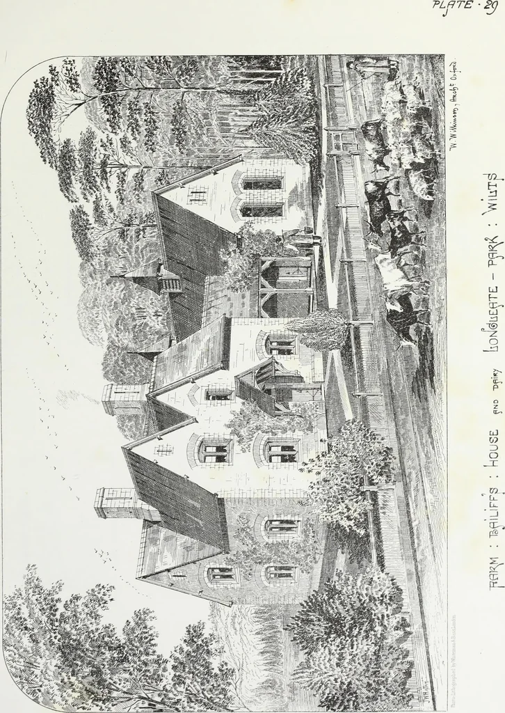An illustration from English country houses. Forty-five views and plans of recently erected mansions, private residences, parsonage-houses, farm-houses, lodges, and cottages: with a practical treatise on house-building, 1870, leaf 131