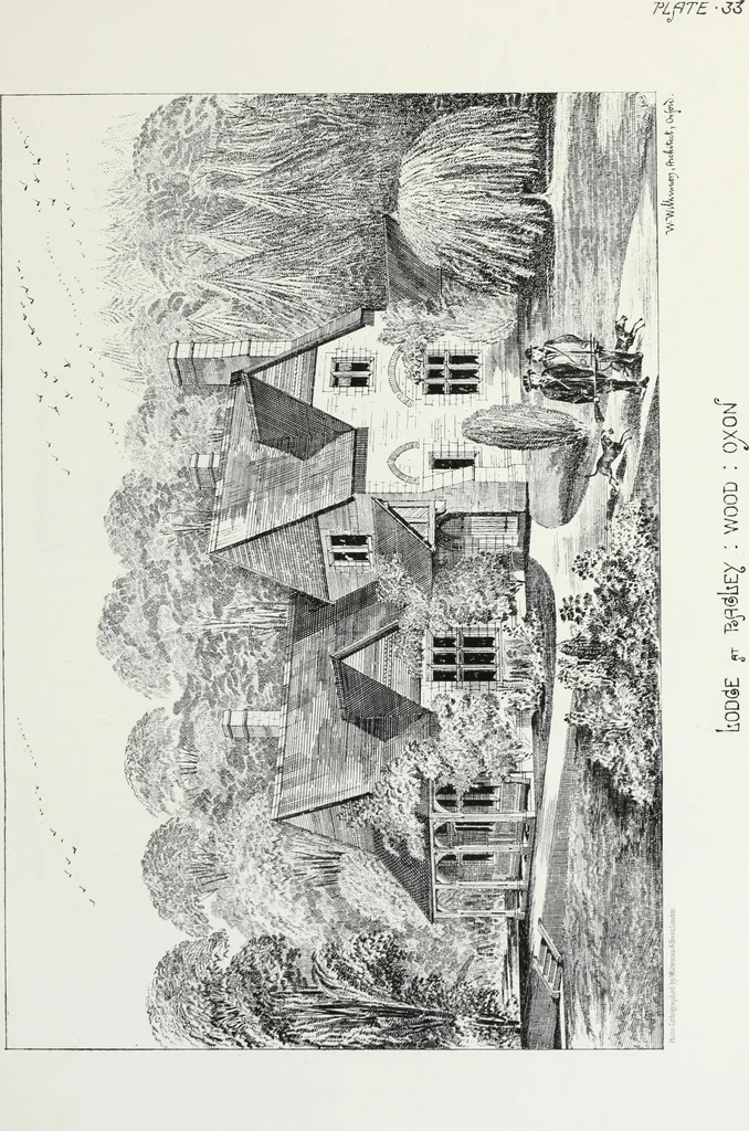 An illustration from English country houses. Forty-five views and plans of recently erected mansions, private residences, parsonage-houses, farm-houses, lodges, and cottages: with a practical treatise on house-building, 1870, leaf 143