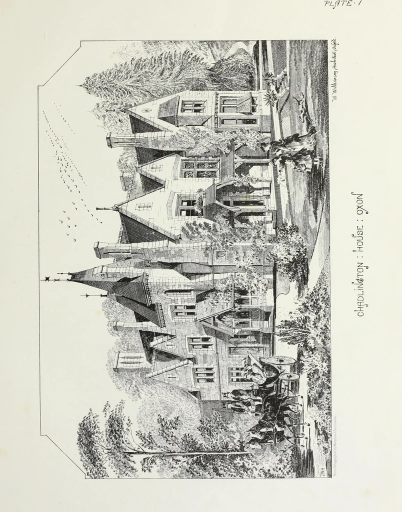 An illustration from English country houses. Forty-five views and plans of recently erected mansions, private residences, parsonage-houses, farm-houses, lodges, and cottages: with a practical treatise on house-building, 1870, leaf 47