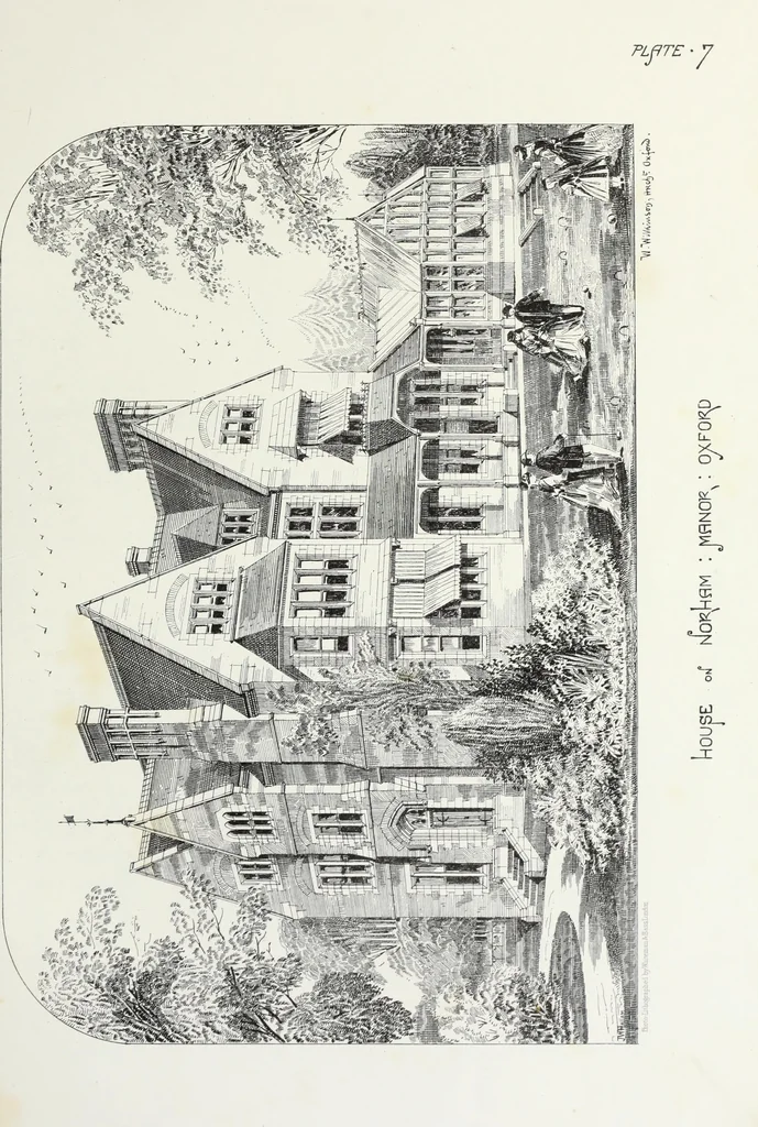 An illustration from English country houses. Forty-five views and plans of recently erected mansions, private residences, parsonage-houses, farm-houses, lodges, and cottages: with a practical treatise on house-building, 1870, leaf 65