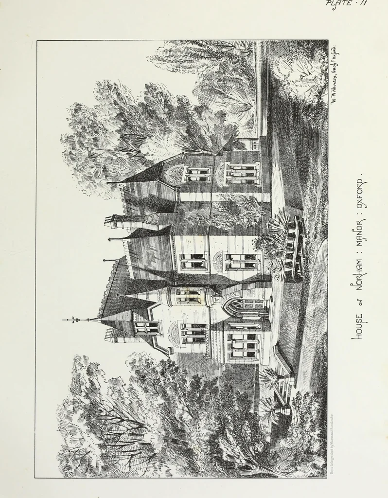 An illustration from English country houses. Forty-five views and plans of recently erected mansions, private residences, parsonage-houses, farm-houses, lodges, and cottages: with a practical treatise on house-building, 1870, leaf 77
