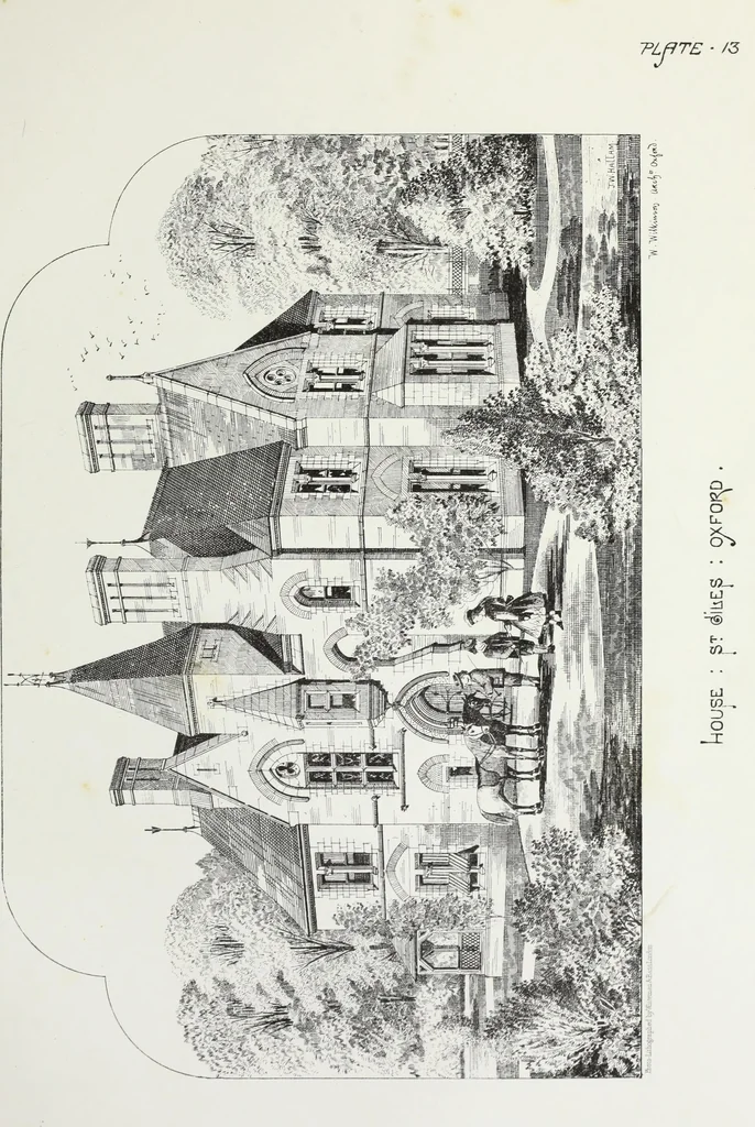 An illustration from English country houses. Forty-five views and plans of recently erected mansions, private residences, parsonage-houses, farm-houses, lodges, and cottages: with a practical treatise on house-building, 1870, leaf 83