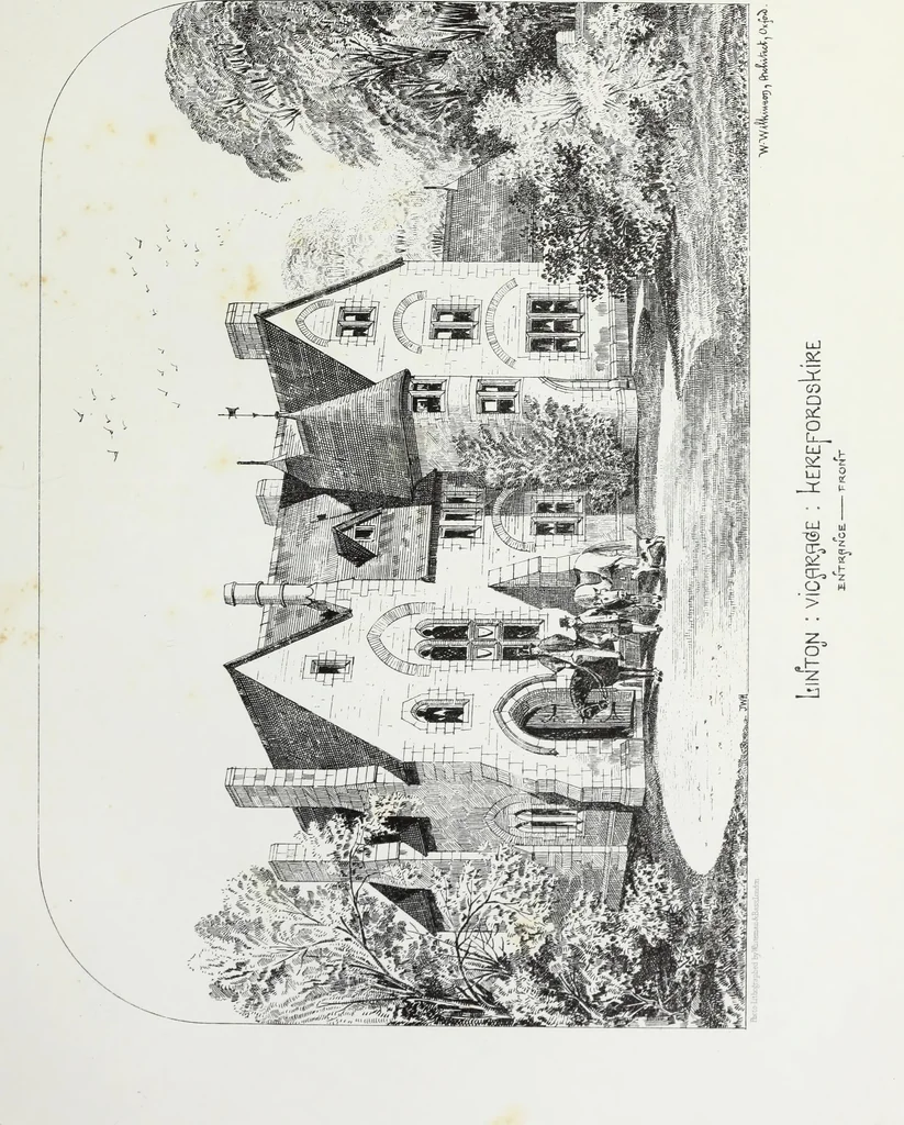 An illustration from English country houses. Forty-five views and plans of recently erected mansions, private residences, parsonage-houses, farm-houses, lodges, and cottages: with a practical treatise on house-building, 1870, leaf 89
