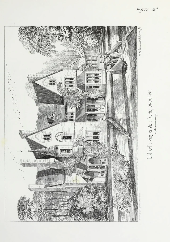 An illustration from English country houses. Forty-five views and plans of recently erected mansions, private residences, parsonage-houses, farm-houses, lodges, and cottages: with a practical treatise on house-building, 1870, leaf 91