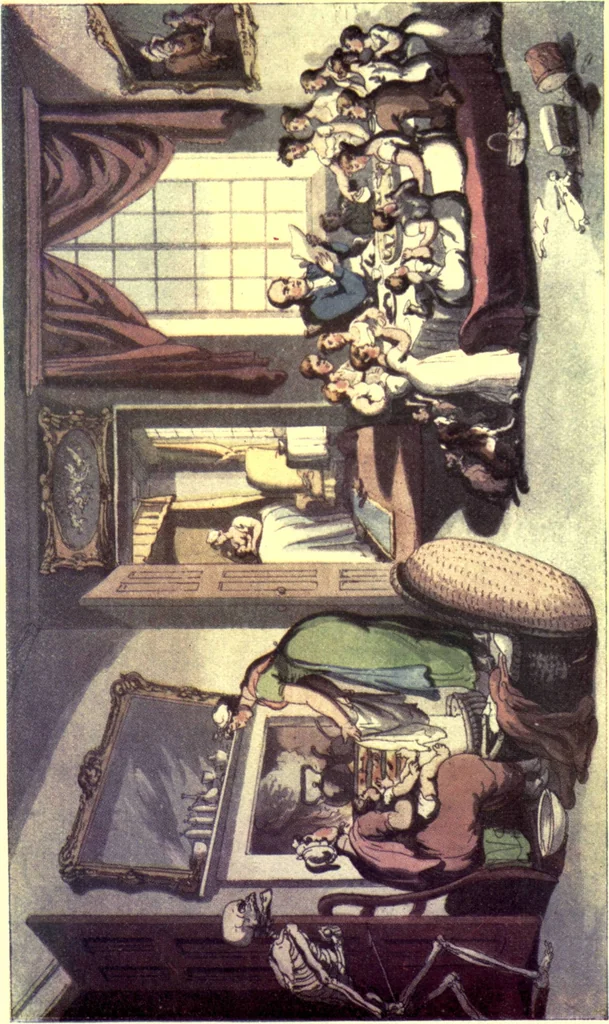 An illustration from The english dance of death, from the designs of Thomas Rowlandson. With metrical illus. by the author of "Doctor Syntaz", 1903, leaf 110