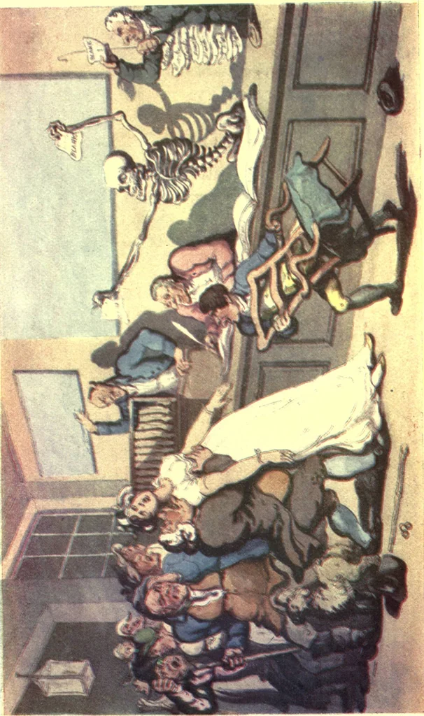 An illustration from The english dance of death, from the designs of Thomas Rowlandson. With metrical illus. by the author of "Doctor Syntaz", 1903, leaf 254