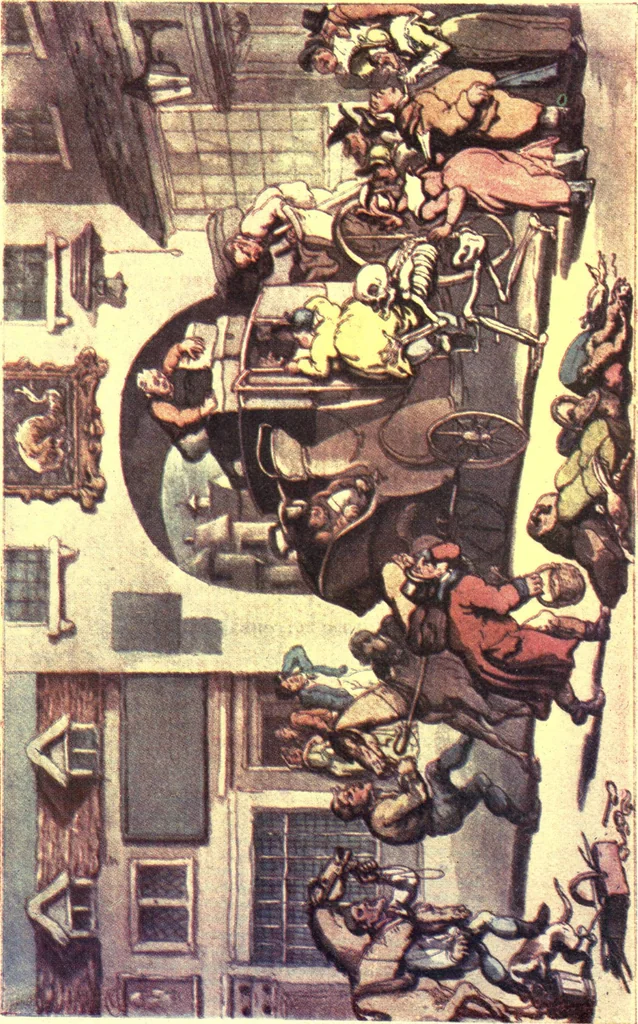 An illustration from The english dance of death, from the designs of Thomas Rowlandson. With metrical illus. by the author of "Doctor Syntaz", 1903, leaf 319