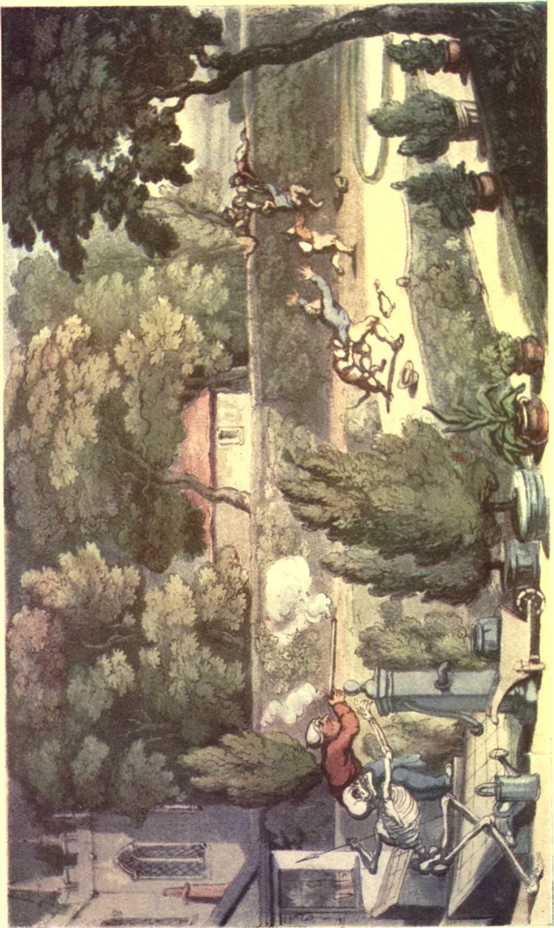 An illustration from The english dance of death, from the designs of Thomas Rowlandson. With metrical illus. by the author of "Doctor Syntaz", 1903, leaf 82