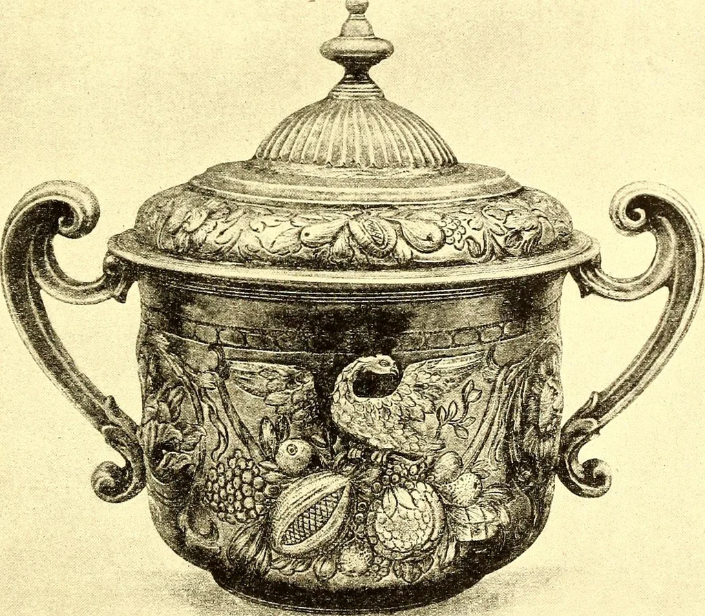 An illustration from English goldsmiths and their marks, a history of the goldsmiths and plate workers of England, Scotland, and Ireland; with over thirteen thousand marks reproduced in facsimile from authentic examples of plate and tables of date-letters and other hall-marks used in the assay offices of the United kingdom, 1921, leaf 710