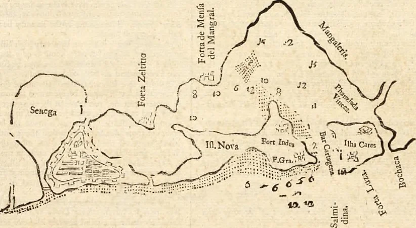 An illustration from The English pilot. [cartographic material] : The fourth book. Describing The West-India navigation, from Hudson's Bay to the River Amazones. Particularly delineating The Sea Coasts, Capes, Headlands, Rivers, Bays, Roads, Havens, Harbours, Streights, Rocks, Sands, Shoals, Banks, Depths of Water, and Anchorage, with all the Islands therein, as Jamaica, Cuba, Hispaniola, Barbadoes, Antigua, Bermudas, Porto Rico, and the rest of the Caribbee and Bahama Islands. Also, A new Description of Newfoundland, New England, New York, East and West New- Jersey, Dellawar Bay, Virginia, Maryland, Carolina. showing, The Courses and Distances from one Place to another; the Ebbing and Flowing of the Sea, the Setting of the Tides and Currents, &c. With many other Things necessary to be known in Navigation., 1775, leaf 103