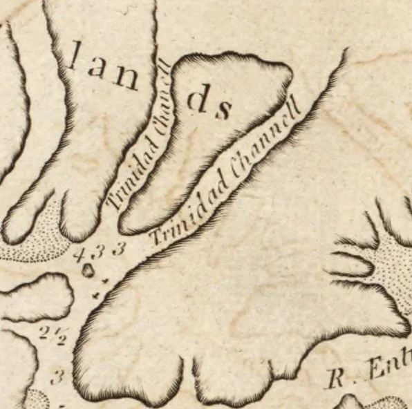 An illustration from The English pilot. [cartographic material] : The fourth book. Describing The West-India navigation, from Hudson's Bay to the River Amazones. Particularly delineating The Sea Coasts, Capes, Headlands, Rivers, Bays, Roads, Havens, Harbours, Streights, Rocks, Sands, Shoals, Banks, Depths of Water, and Anchorage, with all the Islands therein, as Jamaica, Cuba, Hispaniola, Barbadoes, Antigua, Bermudas, Porto Rico, and the rest of the Caribbee and Bahama Islands. Also, A new Description of Newfoundland, New England, New York, East and West New- Jersey, Dellawar Bay, Virginia, Maryland, Carolina. showing, The Courses and Distances from one Place to another; the Ebbing and Flowing of the Sea, the Setting of the Tides and Currents, &c. With many other Things necessary to be known in Navigation., 1775, leaf 104