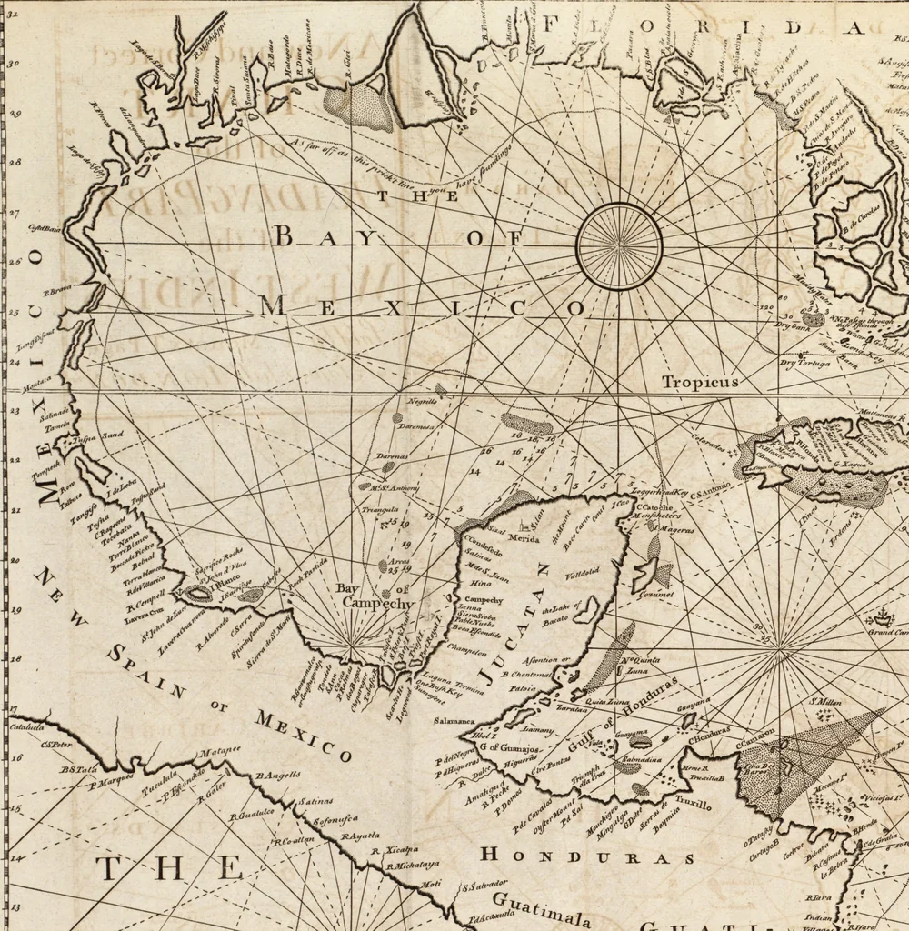 An illustration from The English pilot. [cartographic material] : The fourth book. Describing The West-India navigation, from Hudson's Bay to the River Amazones. Particularly delineating The Sea Coasts, Capes, Headlands, Rivers, Bays, Roads, Havens, Harbours, Streights, Rocks, Sands, Shoals, Banks, Depths of Water, and Anchorage, with all the Islands therein, as Jamaica, Cuba, Hispaniola, Barbadoes, Antigua, Bermudas, Porto Rico, and the rest of the Caribbee and Bahama Islands. Also, A new Description of Newfoundland, New England, New York, East and West New- Jersey, Dellawar Bay, Virginia, Maryland, Carolina. showing, The Courses and Distances from one Place to another; the Ebbing and Flowing of the Sea, the Setting of the Tides and Currents, &c. With many other Things necessary to be known in Navigation., 1775, leaf 106