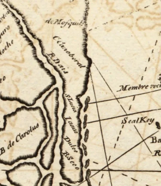 An illustration from The English pilot. [cartographic material] : The fourth book. Describing The West-India navigation, from Hudson's Bay to the River Amazones. Particularly delineating The Sea Coasts, Capes, Headlands, Rivers, Bays, Roads, Havens, Harbours, Streights, Rocks, Sands, Shoals, Banks, Depths of Water, and Anchorage, with all the Islands therein, as Jamaica, Cuba, Hispaniola, Barbadoes, Antigua, Bermudas, Porto Rico, and the rest of the Caribbee and Bahama Islands. Also, A new Description of Newfoundland, New England, New York, East and West New- Jersey, Dellawar Bay, Virginia, Maryland, Carolina. showing, The Courses and Distances from one Place to another; the Ebbing and Flowing of the Sea, the Setting of the Tides and Currents, &c. With many other Things necessary to be known in Navigation., 1775, leaf 106