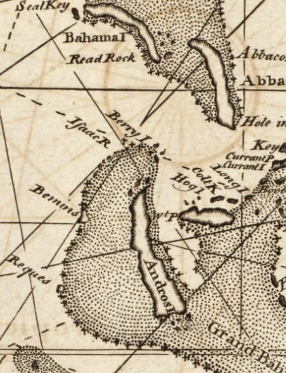 An illustration from The English pilot. [cartographic material] : The fourth book. Describing The West-India navigation, from Hudson's Bay to the River Amazones. Particularly delineating The Sea Coasts, Capes, Headlands, Rivers, Bays, Roads, Havens, Harbours, Streights, Rocks, Sands, Shoals, Banks, Depths of Water, and Anchorage, with all the Islands therein, as Jamaica, Cuba, Hispaniola, Barbadoes, Antigua, Bermudas, Porto Rico, and the rest of the Caribbee and Bahama Islands. Also, A new Description of Newfoundland, New England, New York, East and West New- Jersey, Dellawar Bay, Virginia, Maryland, Carolina. showing, The Courses and Distances from one Place to another; the Ebbing and Flowing of the Sea, the Setting of the Tides and Currents, &c. With many other Things necessary to be known in Navigation., 1775, leaf 106