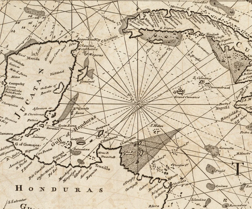 An illustration from The English pilot. [cartographic material] : The fourth book. Describing The West-India navigation, from Hudson's Bay to the River Amazones. Particularly delineating The Sea Coasts, Capes, Headlands, Rivers, Bays, Roads, Havens, Harbours, Streights, Rocks, Sands, Shoals, Banks, Depths of Water, and Anchorage, with all the Islands therein, as Jamaica, Cuba, Hispaniola, Barbadoes, Antigua, Bermudas, Porto Rico, and the rest of the Caribbee and Bahama Islands. Also, A new Description of Newfoundland, New England, New York, East and West New- Jersey, Dellawar Bay, Virginia, Maryland, Carolina. showing, The Courses and Distances from one Place to another; the Ebbing and Flowing of the Sea, the Setting of the Tides and Currents, &c. With many other Things necessary to be known in Navigation., 1775, leaf 106