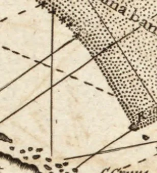 An illustration from The English pilot. [cartographic material] : The fourth book. Describing The West-India navigation, from Hudson's Bay to the River Amazones. Particularly delineating The Sea Coasts, Capes, Headlands, Rivers, Bays, Roads, Havens, Harbours, Streights, Rocks, Sands, Shoals, Banks, Depths of Water, and Anchorage, with all the Islands therein, as Jamaica, Cuba, Hispaniola, Barbadoes, Antigua, Bermudas, Porto Rico, and the rest of the Caribbee and Bahama Islands. Also, A new Description of Newfoundland, New England, New York, East and West New- Jersey, Dellawar Bay, Virginia, Maryland, Carolina. showing, The Courses and Distances from one Place to another; the Ebbing and Flowing of the Sea, the Setting of the Tides and Currents, &c. With many other Things necessary to be known in Navigation., 1775, leaf 106