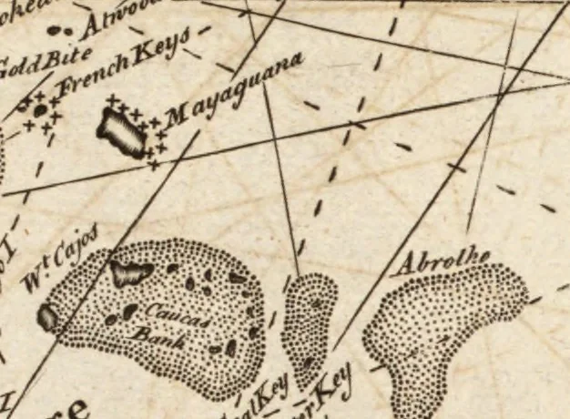 An illustration from The English pilot. [cartographic material] : The fourth book. Describing The West-India navigation, from Hudson's Bay to the River Amazones. Particularly delineating The Sea Coasts, Capes, Headlands, Rivers, Bays, Roads, Havens, Harbours, Streights, Rocks, Sands, Shoals, Banks, Depths of Water, and Anchorage, with all the Islands therein, as Jamaica, Cuba, Hispaniola, Barbadoes, Antigua, Bermudas, Porto Rico, and the rest of the Caribbee and Bahama Islands. Also, A new Description of Newfoundland, New England, New York, East and West New- Jersey, Dellawar Bay, Virginia, Maryland, Carolina. showing, The Courses and Distances from one Place to another; the Ebbing and Flowing of the Sea, the Setting of the Tides and Currents, &c. With many other Things necessary to be known in Navigation., 1775, leaf 106