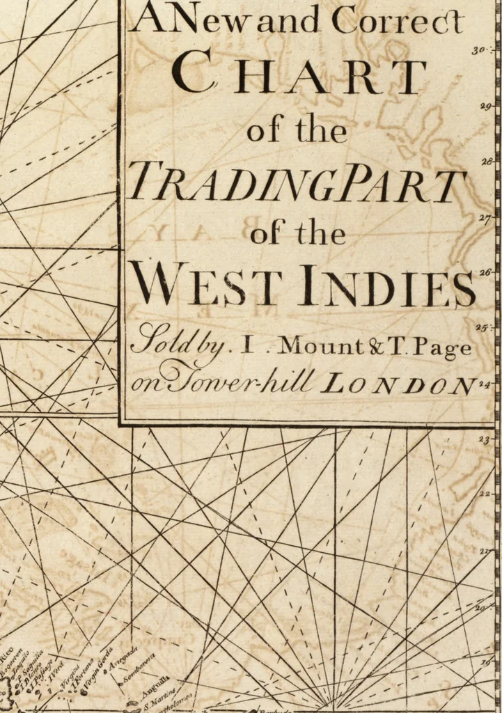 An illustration from The English pilot. [cartographic material] : The fourth book. Describing The West-India navigation, from Hudson's Bay to the River Amazones. Particularly delineating The Sea Coasts, Capes, Headlands, Rivers, Bays, Roads, Havens, Harbours, Streights, Rocks, Sands, Shoals, Banks, Depths of Water, and Anchorage, with all the Islands therein, as Jamaica, Cuba, Hispaniola, Barbadoes, Antigua, Bermudas, Porto Rico, and the rest of the Caribbee and Bahama Islands. Also, A new Description of Newfoundland, New England, New York, East and West New- Jersey, Dellawar Bay, Virginia, Maryland, Carolina. showing, The Courses and Distances from one Place to another; the Ebbing and Flowing of the Sea, the Setting of the Tides and Currents, &c. With many other Things necessary to be known in Navigation., 1775, leaf 106