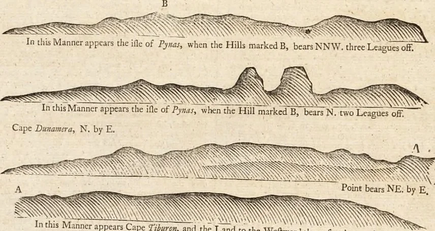 An illustration from The English pilot. [cartographic material] : The fourth book. Describing The West-India navigation, from Hudson's Bay to the River Amazones. Particularly delineating The Sea Coasts, Capes, Headlands, Rivers, Bays, Roads, Havens, Harbours, Streights, Rocks, Sands, Shoals, Banks, Depths of Water, and Anchorage, with all the Islands therein, as Jamaica, Cuba, Hispaniola, Barbadoes, Antigua, Bermudas, Porto Rico, and the rest of the Caribbee and Bahama Islands. Also, A new Description of Newfoundland, New England, New York, East and West New- Jersey, Dellawar Bay, Virginia, Maryland, Carolina. showing, The Courses and Distances from one Place to another; the Ebbing and Flowing of the Sea, the Setting of the Tides and Currents, &c. With many other Things necessary to be known in Navigation., 1775, leaf 109