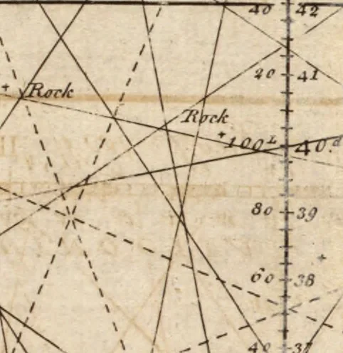 An illustration from The English pilot. [cartographic material] : The fourth book. Describing The West-India navigation, from Hudson's Bay to the River Amazones. Particularly delineating The Sea Coasts, Capes, Headlands, Rivers, Bays, Roads, Havens, Harbours, Streights, Rocks, Sands, Shoals, Banks, Depths of Water, and Anchorage, with all the Islands therein, as Jamaica, Cuba, Hispaniola, Barbadoes, Antigua, Bermudas, Porto Rico, and the rest of the Caribbee and Bahama Islands. Also, A new Description of Newfoundland, New England, New York, East and West New- Jersey, Dellawar Bay, Virginia, Maryland, Carolina. showing, The Courses and Distances from one Place to another; the Ebbing and Flowing of the Sea, the Setting of the Tides and Currents, &c. With many other Things necessary to be known in Navigation., 1775, leaf 16