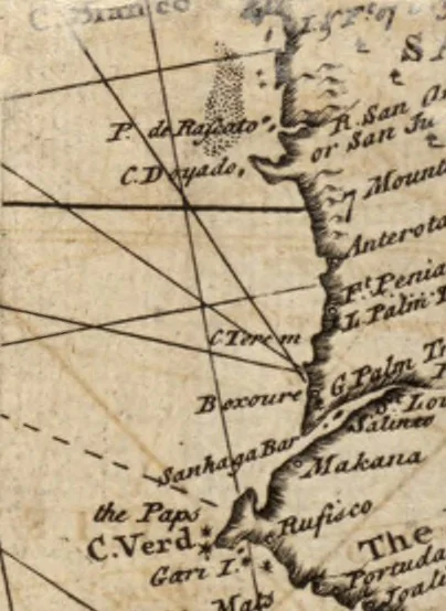 An illustration from The English pilot. [cartographic material] : The fourth book. Describing The West-India navigation, from Hudson's Bay to the River Amazones. Particularly delineating The Sea Coasts, Capes, Headlands, Rivers, Bays, Roads, Havens, Harbours, Streights, Rocks, Sands, Shoals, Banks, Depths of Water, and Anchorage, with all the Islands therein, as Jamaica, Cuba, Hispaniola, Barbadoes, Antigua, Bermudas, Porto Rico, and the rest of the Caribbee and Bahama Islands. Also, A new Description of Newfoundland, New England, New York, East and West New- Jersey, Dellawar Bay, Virginia, Maryland, Carolina. showing, The Courses and Distances from one Place to another; the Ebbing and Flowing of the Sea, the Setting of the Tides and Currents, &c. With many other Things necessary to be known in Navigation., 1775, leaf 16