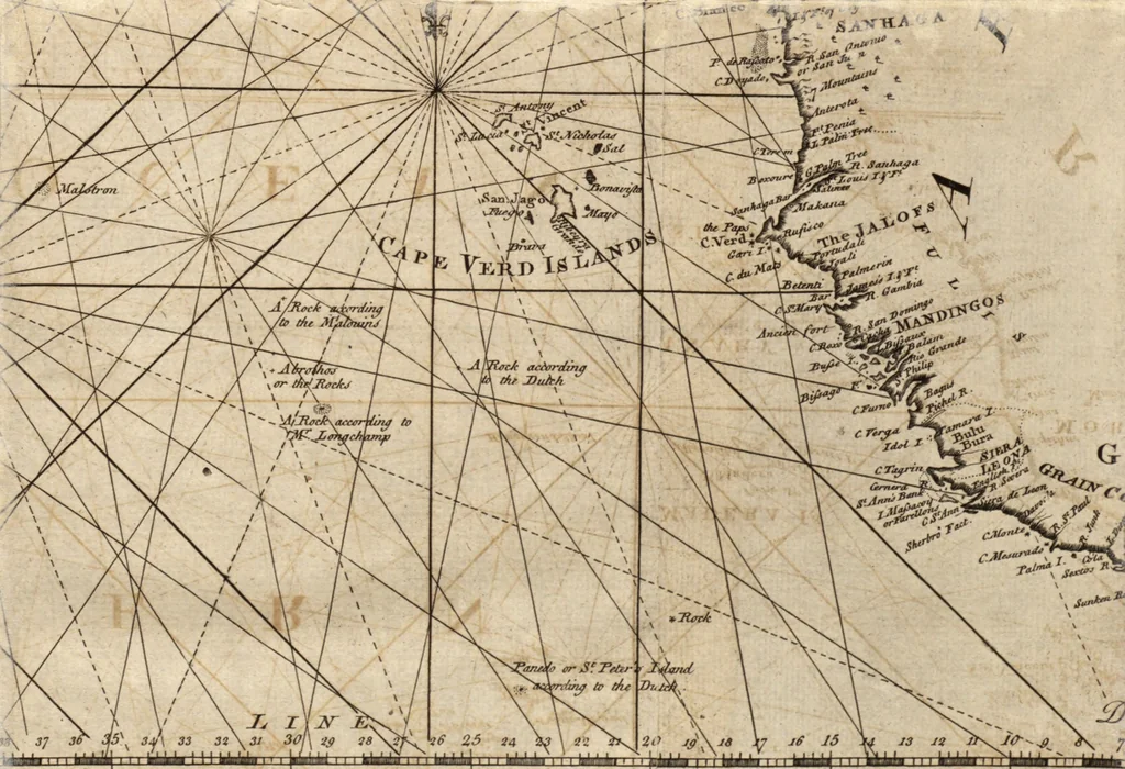An illustration from The English pilot. [cartographic material] : The fourth book. Describing The West-India navigation, from Hudson's Bay to the River Amazones. Particularly delineating The Sea Coasts, Capes, Headlands, Rivers, Bays, Roads, Havens, Harbours, Streights, Rocks, Sands, Shoals, Banks, Depths of Water, and Anchorage, with all the Islands therein, as Jamaica, Cuba, Hispaniola, Barbadoes, Antigua, Bermudas, Porto Rico, and the rest of the Caribbee and Bahama Islands. Also, A new Description of Newfoundland, New England, New York, East and West New- Jersey, Dellawar Bay, Virginia, Maryland, Carolina. showing, The Courses and Distances from one Place to another; the Ebbing and Flowing of the Sea, the Setting of the Tides and Currents, &c. With many other Things necessary to be known in Navigation., 1775, leaf 16