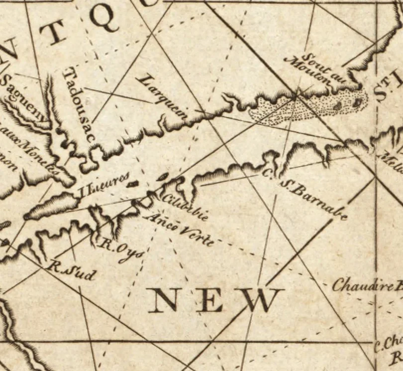 An illustration from The English pilot. [cartographic material] : The fourth book. Describing The West-India navigation, from Hudson's Bay to the River Amazones. Particularly delineating The Sea Coasts, Capes, Headlands, Rivers, Bays, Roads, Havens, Harbours, Streights, Rocks, Sands, Shoals, Banks, Depths of Water, and Anchorage, with all the Islands therein, as Jamaica, Cuba, Hispaniola, Barbadoes, Antigua, Bermudas, Porto Rico, and the rest of the Caribbee and Bahama Islands. Also, A new Description of Newfoundland, New England, New York, East and West New- Jersey, Dellawar Bay, Virginia, Maryland, Carolina. showing, The Courses and Distances from one Place to another; the Ebbing and Flowing of the Sea, the Setting of the Tides and Currents, &c. With many other Things necessary to be known in Navigation., 1775, leaf 20