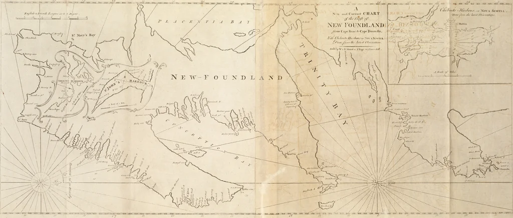 An illustration from The English pilot. [cartographic material] : The fourth book. Describing The West-India navigation, from Hudson's Bay to the River Amazones. Particularly delineating The Sea Coasts, Capes, Headlands, Rivers, Bays, Roads, Havens, Harbours, Streights, Rocks, Sands, Shoals, Banks, Depths of Water, and Anchorage, with all the Islands therein, as Jamaica, Cuba, Hispaniola, Barbadoes, Antigua, Bermudas, Porto Rico, and the rest of the Caribbee and Bahama Islands. Also, A new Description of Newfoundland, New England, New York, East and West New- Jersey, Dellawar Bay, Virginia, Maryland, Carolina. showing, The Courses and Distances from one Place to another; the Ebbing and Flowing of the Sea, the Setting of the Tides and Currents, &c. With many other Things necessary to be known in Navigation., 1775, leaf 32