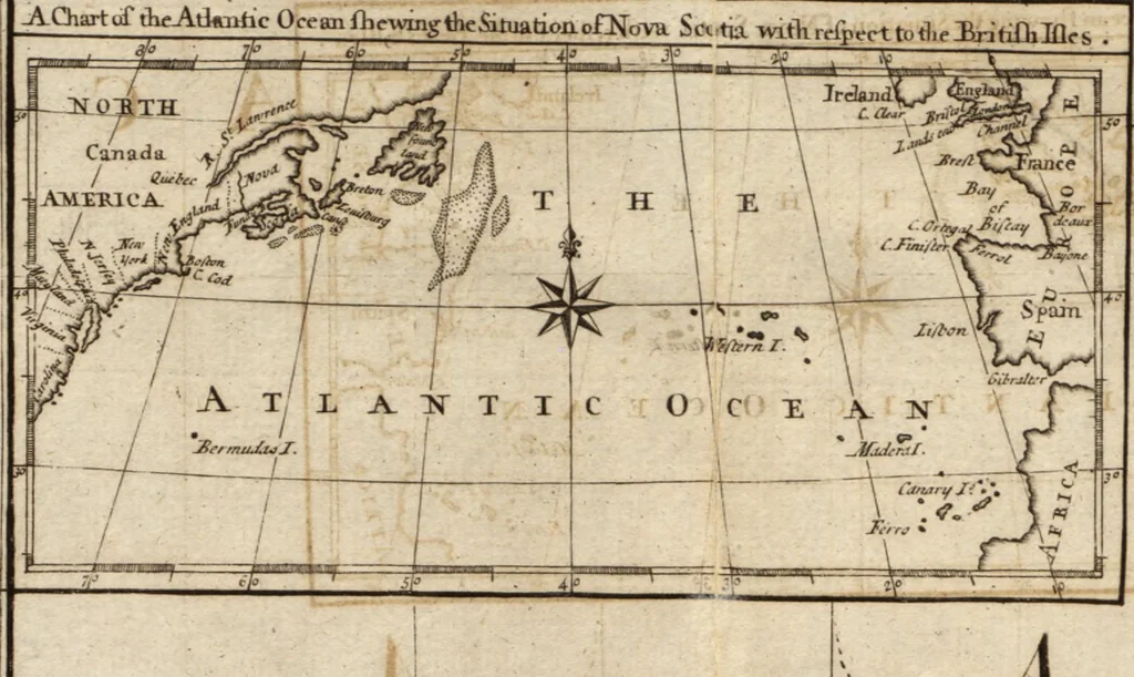 An illustration from The English pilot. [cartographic material] : The fourth book. Describing The West-India navigation, from Hudson's Bay to the River Amazones. Particularly delineating The Sea Coasts, Capes, Headlands, Rivers, Bays, Roads, Havens, Harbours, Streights, Rocks, Sands, Shoals, Banks, Depths of Water, and Anchorage, with all the Islands therein, as Jamaica, Cuba, Hispaniola, Barbadoes, Antigua, Bermudas, Porto Rico, and the rest of the Caribbee and Bahama Islands. Also, A new Description of Newfoundland, New England, New York, East and West New- Jersey, Dellawar Bay, Virginia, Maryland, Carolina. showing, The Courses and Distances from one Place to another; the Ebbing and Flowing of the Sea, the Setting of the Tides and Currents, &c. With many other Things necessary to be known in Navigation., 1775, leaf 40