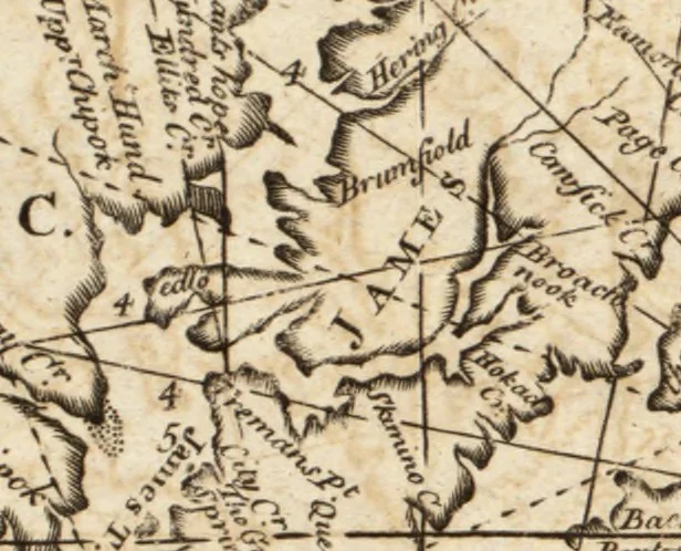 An illustration from The English pilot. [cartographic material] : The fourth book. Describing The West-India navigation, from Hudson's Bay to the River Amazones. Particularly delineating The Sea Coasts, Capes, Headlands, Rivers, Bays, Roads, Havens, Harbours, Streights, Rocks, Sands, Shoals, Banks, Depths of Water, and Anchorage, with all the Islands therein, as Jamaica, Cuba, Hispaniola, Barbadoes, Antigua, Bermudas, Porto Rico, and the rest of the Caribbee and Bahama Islands. Also, A new Description of Newfoundland, New England, New York, East and West New- Jersey, Dellawar Bay, Virginia, Maryland, Carolina. showing, The Courses and Distances from one Place to another; the Ebbing and Flowing of the Sea, the Setting of the Tides and Currents, &c. With many other Things necessary to be known in Navigation., 1775, leaf 48