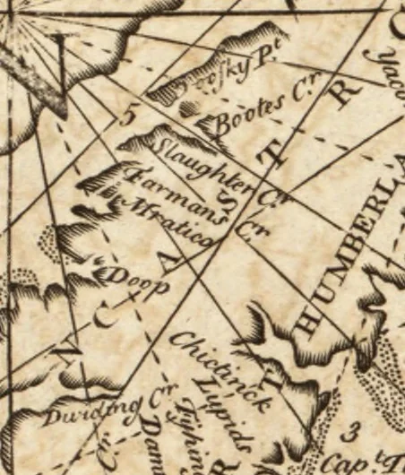 An illustration from The English pilot. [cartographic material] : The fourth book. Describing The West-India navigation, from Hudson's Bay to the River Amazones. Particularly delineating The Sea Coasts, Capes, Headlands, Rivers, Bays, Roads, Havens, Harbours, Streights, Rocks, Sands, Shoals, Banks, Depths of Water, and Anchorage, with all the Islands therein, as Jamaica, Cuba, Hispaniola, Barbadoes, Antigua, Bermudas, Porto Rico, and the rest of the Caribbee and Bahama Islands. Also, A new Description of Newfoundland, New England, New York, East and West New- Jersey, Dellawar Bay, Virginia, Maryland, Carolina. showing, The Courses and Distances from one Place to another; the Ebbing and Flowing of the Sea, the Setting of the Tides and Currents, &c. With many other Things necessary to be known in Navigation., 1775, leaf 48