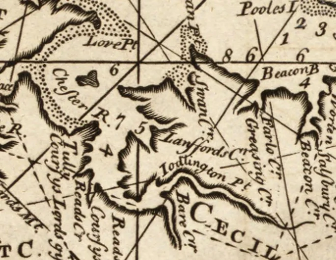 An illustration from The English pilot. [cartographic material] : The fourth book. Describing The West-India navigation, from Hudson's Bay to the River Amazones. Particularly delineating The Sea Coasts, Capes, Headlands, Rivers, Bays, Roads, Havens, Harbours, Streights, Rocks, Sands, Shoals, Banks, Depths of Water, and Anchorage, with all the Islands therein, as Jamaica, Cuba, Hispaniola, Barbadoes, Antigua, Bermudas, Porto Rico, and the rest of the Caribbee and Bahama Islands. Also, A new Description of Newfoundland, New England, New York, East and West New- Jersey, Dellawar Bay, Virginia, Maryland, Carolina. showing, The Courses and Distances from one Place to another; the Ebbing and Flowing of the Sea, the Setting of the Tides and Currents, &c. With many other Things necessary to be known in Navigation., 1775, leaf 48