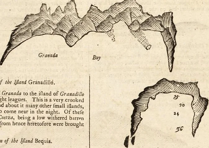 An illustration from The English pilot. [cartographic material] : The fourth book. Describing The West-India navigation, from Hudson's Bay to the River Amazones. Particularly delineating The Sea Coasts, Capes, Headlands, Rivers, Bays, Roads, Havens, Harbours, Streights, Rocks, Sands, Shoals, Banks, Depths of Water, and Anchorage, with all the Islands therein, as Jamaica, Cuba, Hispaniola, Barbadoes, Antigua, Bermudas, Porto Rico, and the rest of the Caribbee and Bahama Islands. Also, A new Description of Newfoundland, New England, New York, East and West New- Jersey, Dellawar Bay, Virginia, Maryland, Carolina. showing, The Courses and Distances from one Place to another; the Ebbing and Flowing of the Sea, the Setting of the Tides and Currents, &c. With many other Things necessary to be known in Navigation., 1775, leaf 56