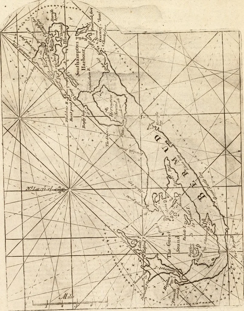 An illustration from The English pilot. [cartographic material] : The fourth book. Describing The West-India navigation, from Hudson's Bay to the River Amazones. Particularly delineating The Sea Coasts, Capes, Headlands, Rivers, Bays, Roads, Havens, Harbours, Streights, Rocks, Sands, Shoals, Banks, Depths of Water, and Anchorage, with all the Islands therein, as Jamaica, Cuba, Hispaniola, Barbadoes, Antigua, Bermudas, Porto Rico, and the rest of the Caribbee and Bahama Islands. Also, A new Description of Newfoundland, New England, New York, East and West New- Jersey, Dellawar Bay, Virginia, Maryland, Carolina. showing, The Courses and Distances from one Place to another; the Ebbing and Flowing of the Sea, the Setting of the Tides and Currents, &c. With many other Things necessary to be known in Navigation., 1775, leaf 59