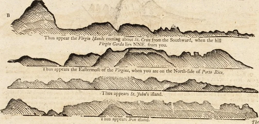 An illustration from The English pilot. [cartographic material] : The fourth book. Describing The West-India navigation, from Hudson's Bay to the River Amazones. Particularly delineating The Sea Coasts, Capes, Headlands, Rivers, Bays, Roads, Havens, Harbours, Streights, Rocks, Sands, Shoals, Banks, Depths of Water, and Anchorage, with all the Islands therein, as Jamaica, Cuba, Hispaniola, Barbadoes, Antigua, Bermudas, Porto Rico, and the rest of the Caribbee and Bahama Islands. Also, A new Description of Newfoundland, New England, New York, East and West New- Jersey, Dellawar Bay, Virginia, Maryland, Carolina. showing, The Courses and Distances from one Place to another; the Ebbing and Flowing of the Sea, the Setting of the Tides and Currents, &c. With many other Things necessary to be known in Navigation., 1775, leaf 65