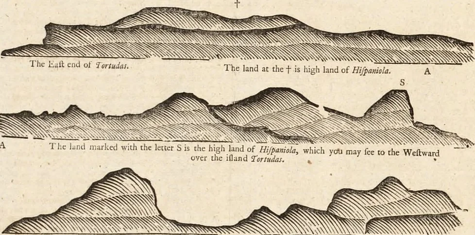 An illustration from The English pilot. [cartographic material] : The fourth book. Describing The West-India navigation, from Hudson's Bay to the River Amazones. Particularly delineating The Sea Coasts, Capes, Headlands, Rivers, Bays, Roads, Havens, Harbours, Streights, Rocks, Sands, Shoals, Banks, Depths of Water, and Anchorage, with all the Islands therein, as Jamaica, Cuba, Hispaniola, Barbadoes, Antigua, Bermudas, Porto Rico, and the rest of the Caribbee and Bahama Islands. Also, A new Description of Newfoundland, New England, New York, East and West New- Jersey, Dellawar Bay, Virginia, Maryland, Carolina. showing, The Courses and Distances from one Place to another; the Ebbing and Flowing of the Sea, the Setting of the Tides and Currents, &c. With many other Things necessary to be known in Navigation., 1775, leaf 71