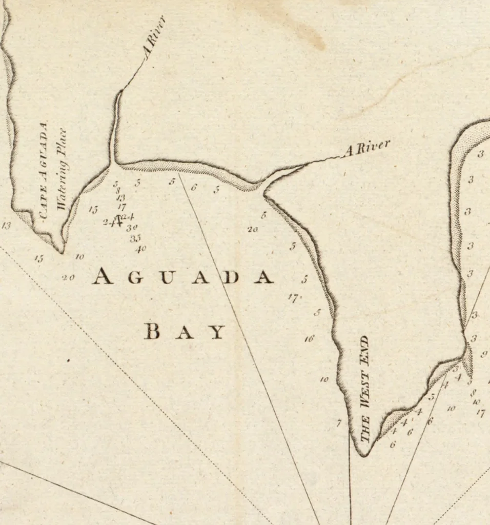 An illustration from The English pilot. [cartographic material] : The fourth book. Describing The West-India navigation, from Hudson's Bay to the River Amazones. Particularly delineating The Sea Coasts, Capes, Headlands, Rivers, Bays, Roads, Havens, Harbours, Streights, Rocks, Sands, Shoals, Banks, Depths of Water, and Anchorage, with all the Islands therein, as Jamaica, Cuba, Hispaniola, Barbadoes, Antigua, Bermudas, Porto Rico, and the rest of the Caribbee and Bahama Islands. Also, A new Description of Newfoundland, New England, New York, East and West New- Jersey, Dellawar Bay, Virginia, Maryland, Carolina. showing, The Courses and Distances from one Place to another; the Ebbing and Flowing of the Sea, the Setting of the Tides and Currents, &c. With many other Things necessary to be known in Navigation., 1775, leaf 80