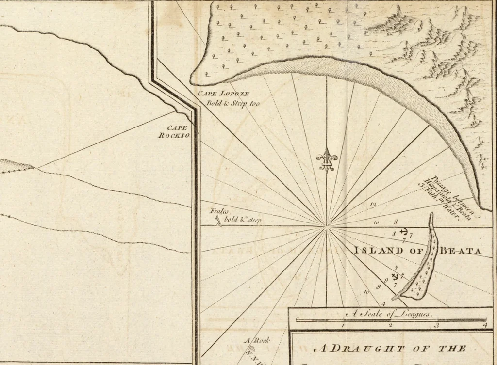 An illustration from The English pilot. [cartographic material] : The fourth book. Describing The West-India navigation, from Hudson's Bay to the River Amazones. Particularly delineating The Sea Coasts, Capes, Headlands, Rivers, Bays, Roads, Havens, Harbours, Streights, Rocks, Sands, Shoals, Banks, Depths of Water, and Anchorage, with all the Islands therein, as Jamaica, Cuba, Hispaniola, Barbadoes, Antigua, Bermudas, Porto Rico, and the rest of the Caribbee and Bahama Islands. Also, A new Description of Newfoundland, New England, New York, East and West New- Jersey, Dellawar Bay, Virginia, Maryland, Carolina. showing, The Courses and Distances from one Place to another; the Ebbing and Flowing of the Sea, the Setting of the Tides and Currents, &c. With many other Things necessary to be known in Navigation., 1775, leaf 80