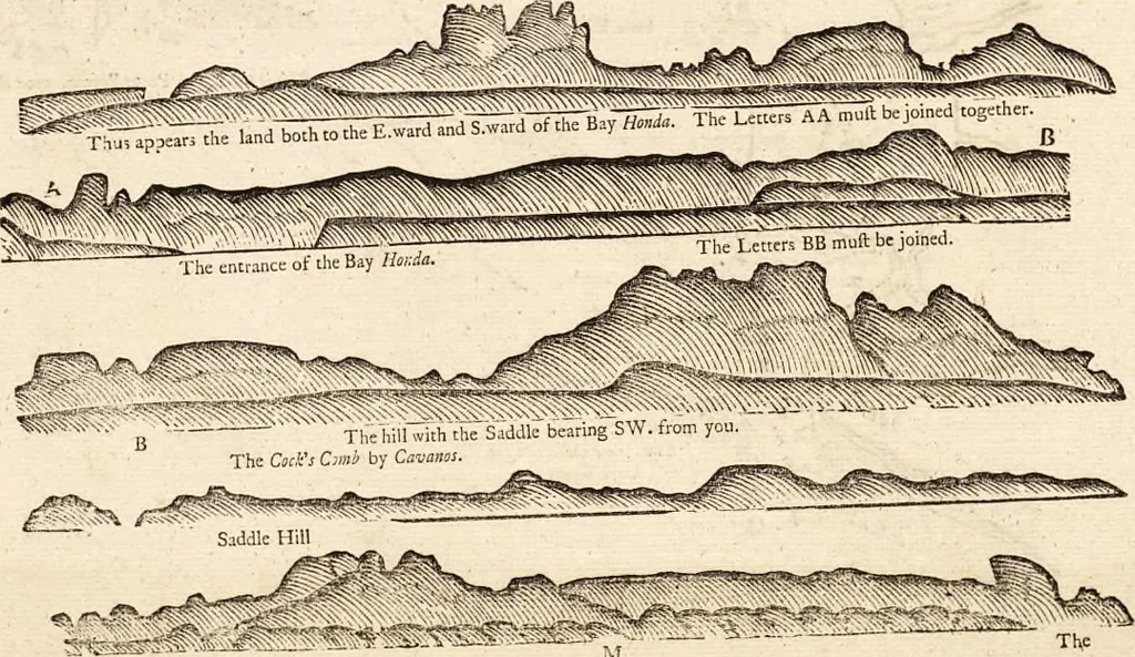 An illustration from The English pilot. [cartographic material] : The fourth book. Describing The West-India navigation, from Hudson's Bay to the River Amazones. Particularly delineating The Sea Coasts, Capes, Headlands, Rivers, Bays, Roads, Havens, Harbours, Streights, Rocks, Sands, Shoals, Banks, Depths of Water, and Anchorage, with all the Islands therein, as Jamaica, Cuba, Hispaniola, Barbadoes, Antigua, Bermudas, Porto Rico, and the rest of the Caribbee and Bahama Islands. Also, A new Description of Newfoundland, New England, New York, East and West New- Jersey, Dellawar Bay, Virginia, Maryland, Carolina. showing, The Courses and Distances from one Place to another; the Ebbing and Flowing of the Sea, the Setting of the Tides and Currents, &c. With many other Things necessary to be known in Navigation., 1775, leaf 84