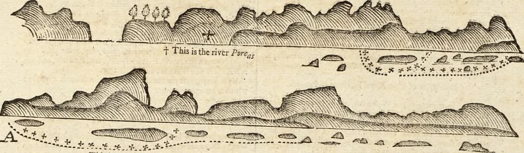 An illustration from The English pilot. [cartographic material] : The fourth book. Describing The West-India navigation, from Hudson's Bay to the River Amazones. Particularly delineating The Sea Coasts, Capes, Headlands, Rivers, Bays, Roads, Havens, Harbours, Streights, Rocks, Sands, Shoals, Banks, Depths of Water, and Anchorage, with all the Islands therein, as Jamaica, Cuba, Hispaniola, Barbadoes, Antigua, Bermudas, Porto Rico, and the rest of the Caribbee and Bahama Islands. Also, A new Description of Newfoundland, New England, New York, East and West New- Jersey, Dellawar Bay, Virginia, Maryland, Carolina. showing, The Courses and Distances from one Place to another; the Ebbing and Flowing of the Sea, the Setting of the Tides and Currents, &c. With many other Things necessary to be known in Navigation., 1775, leaf 86