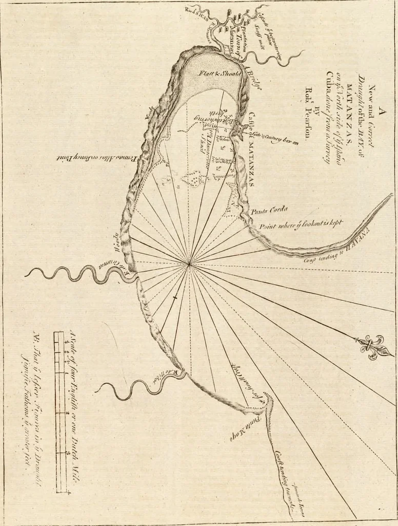 An illustration from The English pilot. [cartographic material] : The fourth book. Describing The West-India navigation, from Hudson's Bay to the River Amazones. Particularly delineating The Sea Coasts, Capes, Headlands, Rivers, Bays, Roads, Havens, Harbours, Streights, Rocks, Sands, Shoals, Banks, Depths of Water, and Anchorage, with all the Islands therein, as Jamaica, Cuba, Hispaniola, Barbadoes, Antigua, Bermudas, Porto Rico, and the rest of the Caribbee and Bahama Islands. Also, A new Description of Newfoundland, New England, New York, East and West New- Jersey, Dellawar Bay, Virginia, Maryland, Carolina. showing, The Courses and Distances from one Place to another; the Ebbing and Flowing of the Sea, the Setting of the Tides and Currents, &c. With many other Things necessary to be known in Navigation., 1775, leaf 88
