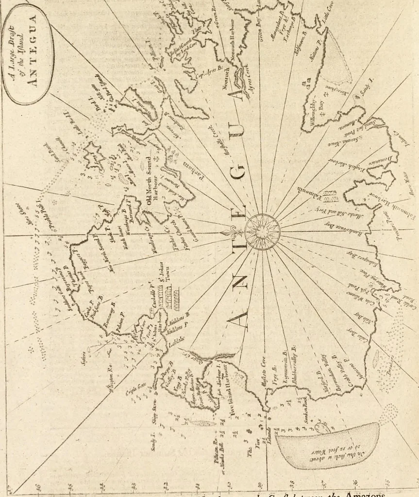 An illustration from The English pilot. [cartographic material] : The fourth book. Describing The West-India navigation, from Hudson's Bay to the River Amazones. Particularly delineating The Sea Coasts, Capes, Headlands, Rivers, Bays, Roads, Havens, Harbours, Streights, Rocks, Sands, Shoals, Banks, Depths of Water, and Anchorage, with all the Islands therein, as Jamaica, Cuba, Hispaniola, Barbadoes, Antigua, Bermudas, Porto Rico, and the rest of the Caribbee and Bahama Islands. Also, A new Description of Newfoundland, New England, New York, East and West New- Jersey, Dellawar Bay, Virginia, Maryland, Carolina. showing, The Courses and Distances from one Place to another; the Ebbing and Flowing of the Sea, the Setting of the Tides and Currents, &c. With many other Things necessary to be known in Navigation., 1775, leaf 93