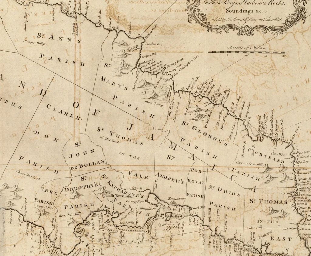 An illustration from The English pilot. [cartographic material] : The fourth book. Describing The West-India navigation, from Hudson's Bay to the River Amazones. Particularly delineating The Sea Coasts, Capes, Headlands, Rivers, Bays, Roads, Havens, Harbours, Streights, Rocks, Sands, Shoals, Banks, Depths of Water, and Anchorage, with all the Islands therein, as Jamaica, Cuba, Hispaniola, Barbadoes, Antigua, Bermudas, Porto Rico, and the rest of the Caribbee and Bahama Islands. Also, A new Description of Newfoundland, New England, New York, East and West New- Jersey, Dellawar Bay, Virginia, Maryland, Carolina. showing, The Courses and Distances from one Place to another; the Ebbing and Flowing of the Sea, the Setting of the Tides and Currents, &c. With many other Things necessary to be known in Navigation., 1775, leaf 94