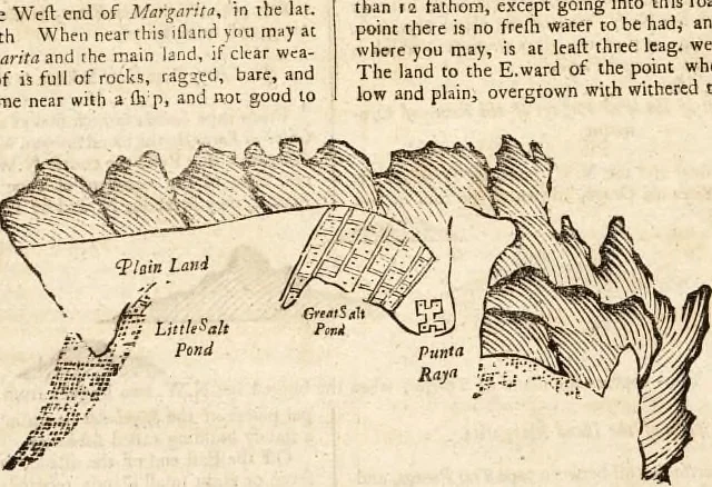 An illustration from The English pilot. [cartographic material] : The fourth book. Describing The West-India navigation, from Hudson's Bay to the River Amazones. Particularly delineating The Sea Coasts, Capes, Headlands, Rivers, Bays, Roads, Havens, Harbours, Streights, Rocks, Sands, Shoals, Banks, Depths of Water, and Anchorage, with all the Islands therein, as Jamaica, Cuba, Hispaniola, Barbadoes, Antigua, Bermudas, Porto Rico, and the rest of the Caribbee and Bahama Islands. Also, A new Description of Newfoundland, New England, New York, East and West New- Jersey, Dellawar Bay, Virginia, Maryland, Carolina. showing, The Courses and Distances from one Place to another; the Ebbing and Flowing of the Sea, the Setting of the Tides and Currents, &c. With many other Things necessary to be known in Navigation., 1775, leaf 99