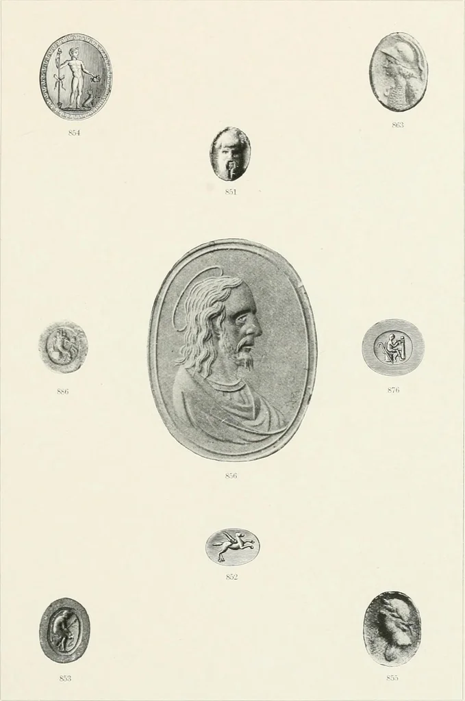 An illustration from Engraved gems; their history and place in art, in which is embodied the author's former treatise, with extensive revisions and additions; reminiscences of travels in the pursuit and acquisition of engraved gems ... to which is added a descriptive list of the author's cabinet of gems, forming a compend of Greek and Roman classics and antiquities .., 1889, leaf 597