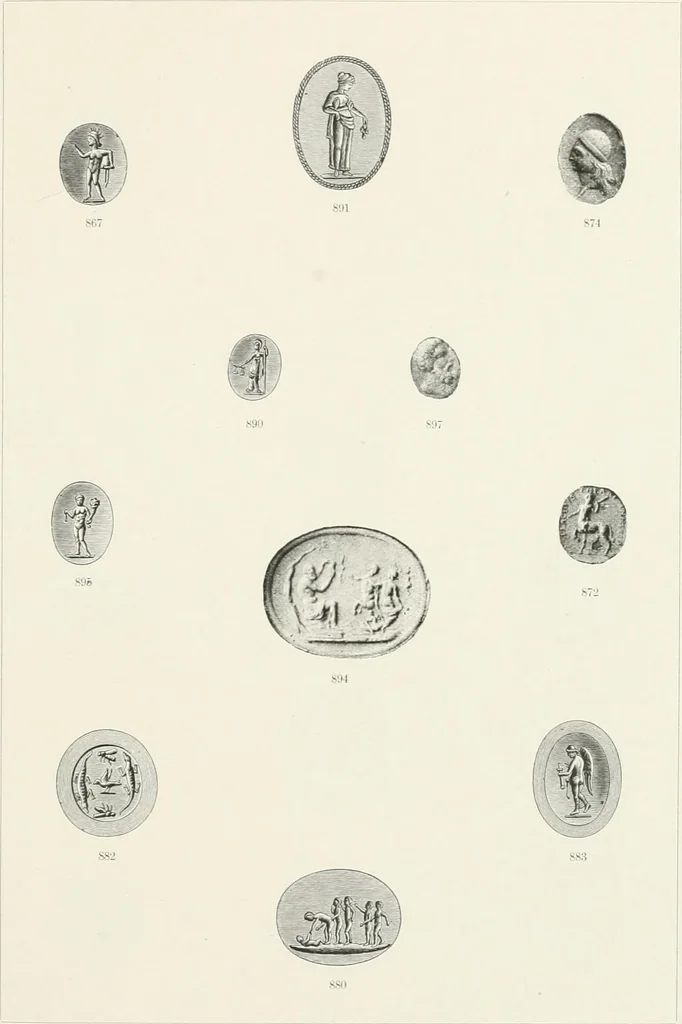 An illustration from Engraved gems; their history and place in art, in which is embodied the author's former treatise, with extensive revisions and additions; reminiscences of travels in the pursuit and acquisition of engraved gems ... to which is added a descriptive list of the author's cabinet of gems, forming a compend of Greek and Roman classics and antiquities .., 1889, leaf 605