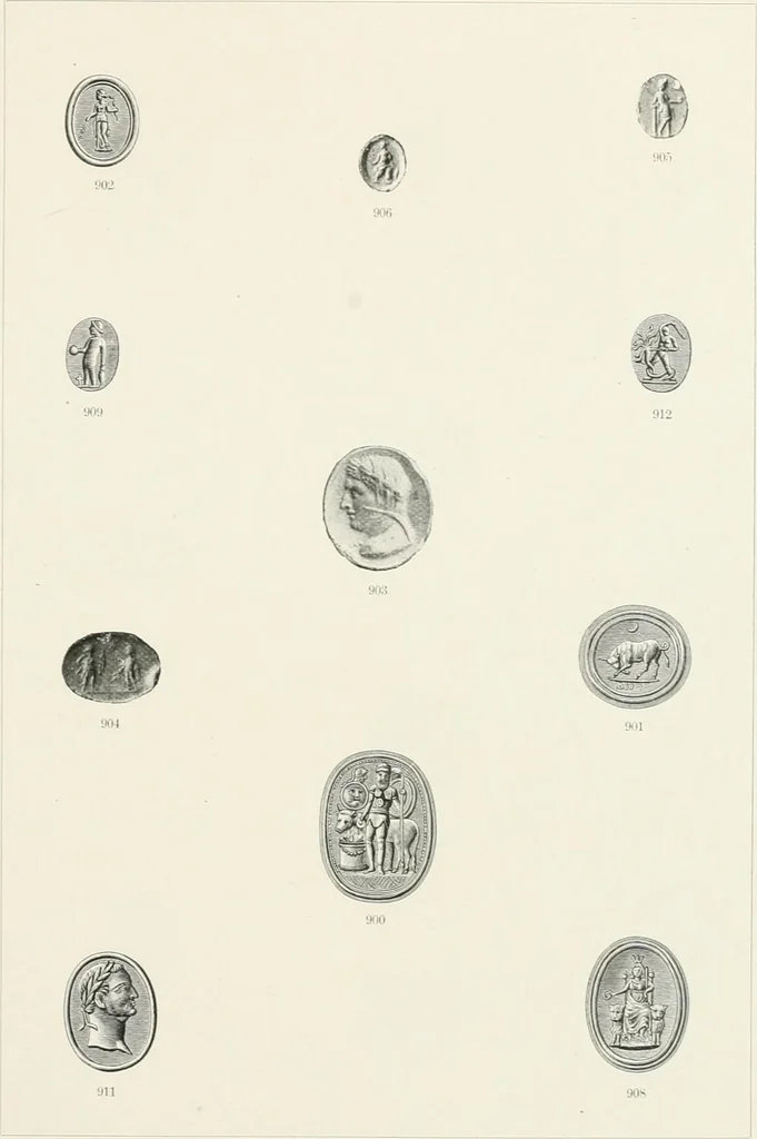 An illustration from Engraved gems; their history and place in art, in which is embodied the author's former treatise, with extensive revisions and additions; reminiscences of travels in the pursuit and acquisition of engraved gems ... to which is added a descriptive list of the author's cabinet of gems, forming a compend of Greek and Roman classics and antiquities .., 1889, leaf 607